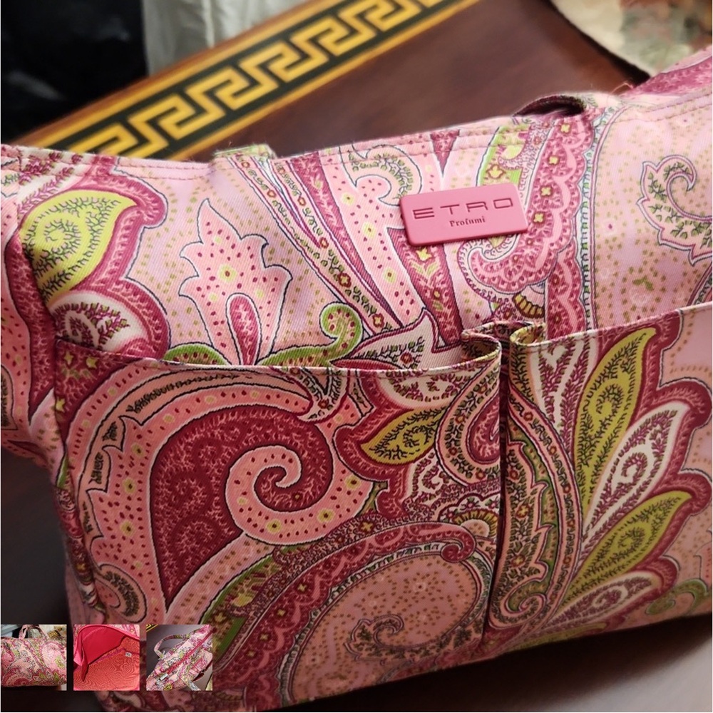 Etro Pink and Green Paisley Cosmetic Bag